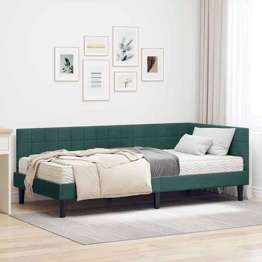 Cadre de lit d'angle avec matelas 2 pcs Vert Velours