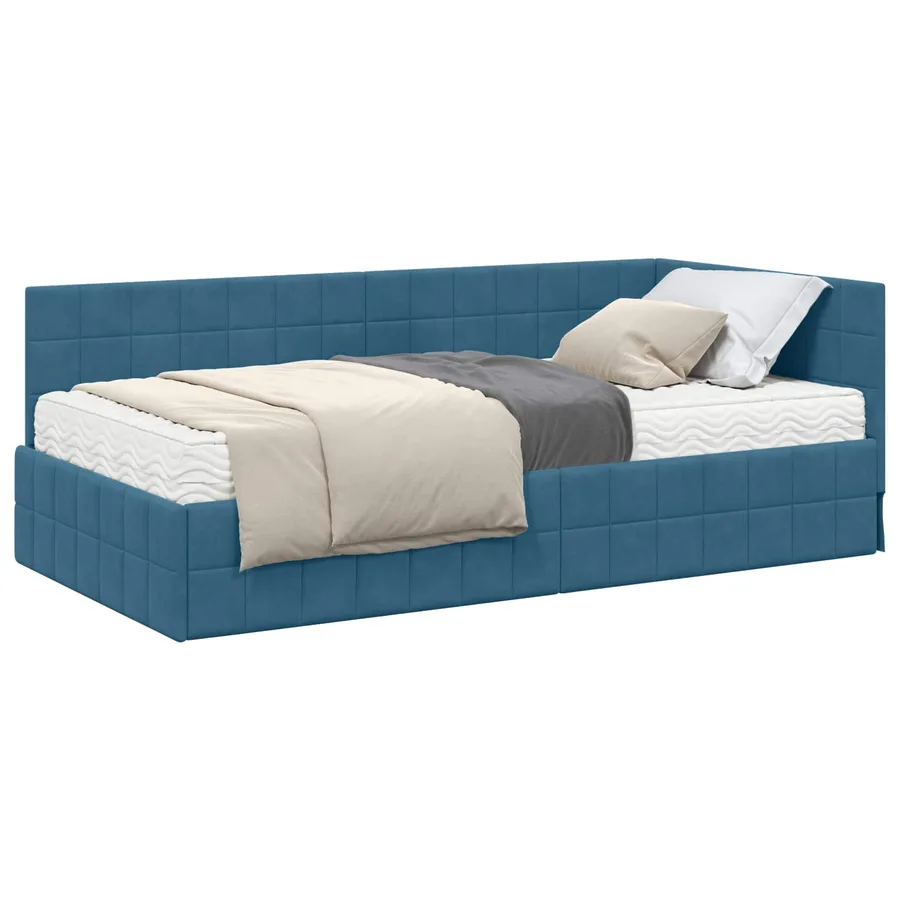 Cadre de lit d'angle avec matelas 2 pcs Bleu Velours - 2
