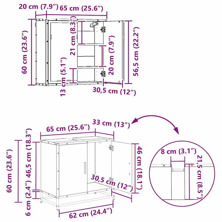 Ensemble de mobilier de salle de bain 3 pcs Bois Ancien - 12