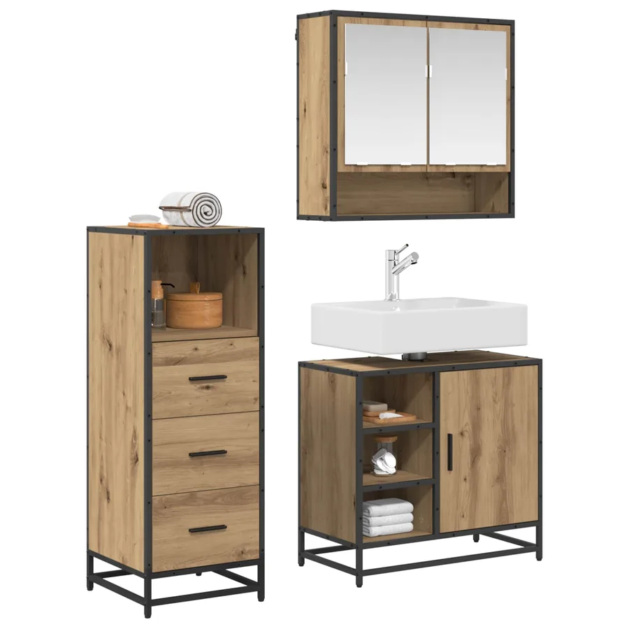 Ensemble de mobilier de salle de bain 3 pc Chêne artisanal - 2