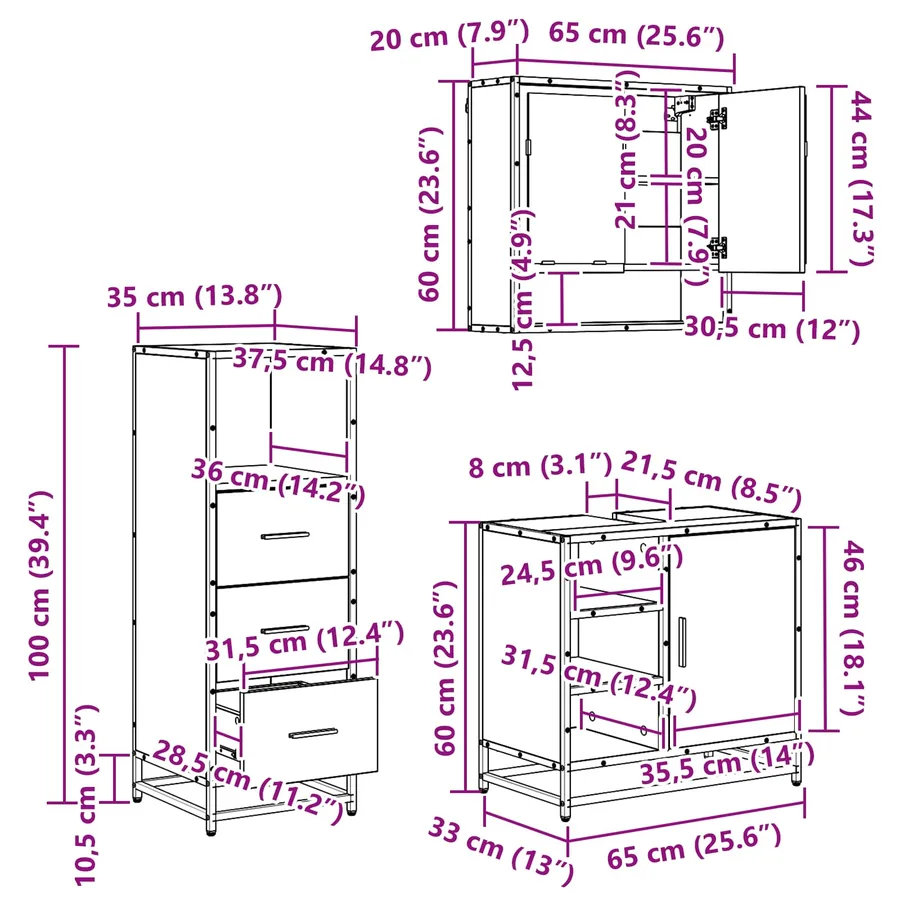 Ensemble de mobilier de salle de bain 3 pc Chêne artisanal - 9