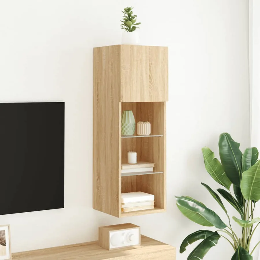 Meuble TV avec lumières LED chêne sonoma 30,5x30x90 cm - 4