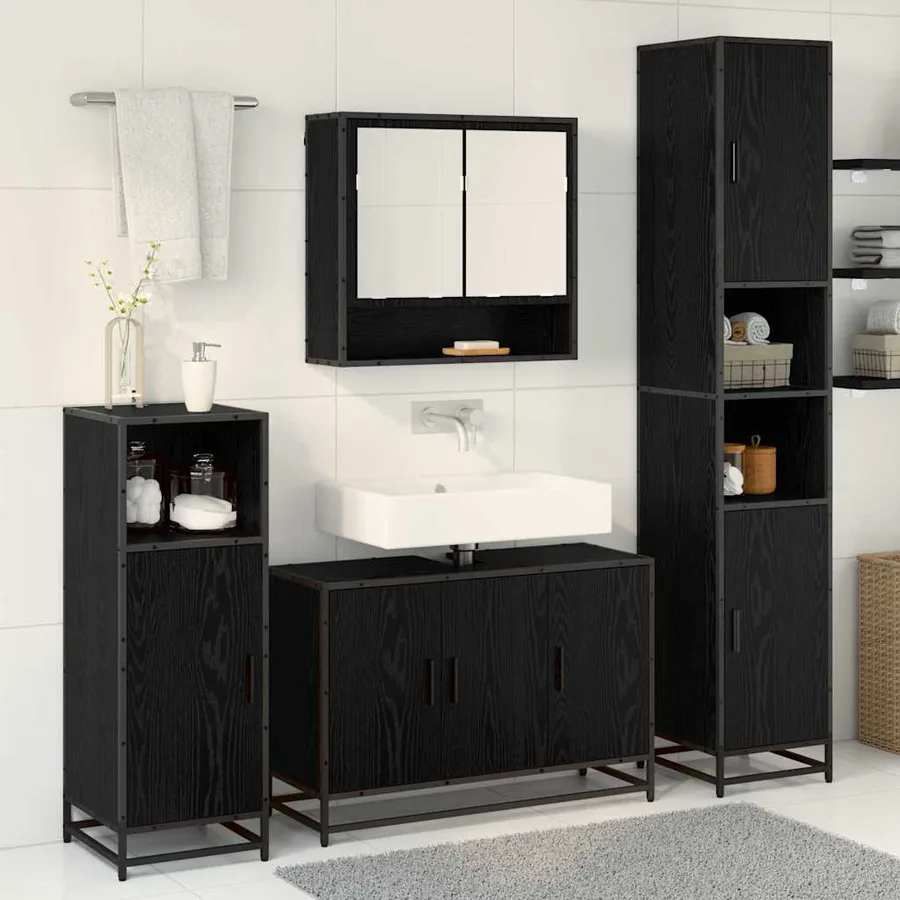 Ensemble de mobilier de salle de bain 4 pcs Chêne noir - 4
