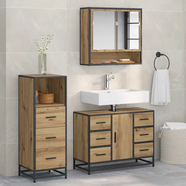 Ensemble de mobilier de salle de bain 3 pc Chêne artisanal