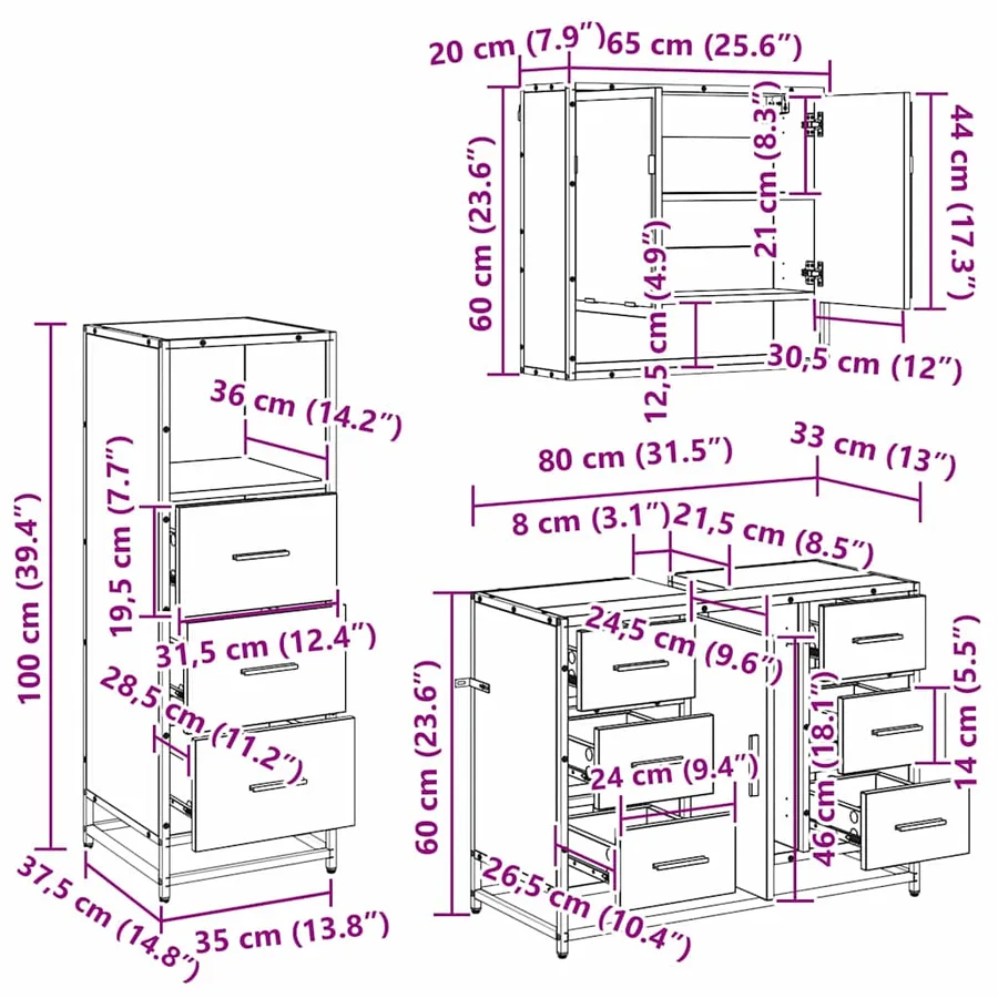 Ensemble de mobilier de salle de bain 3 pc Chêne artisanal - 11