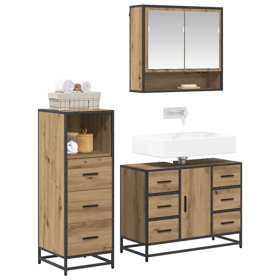 Ensemble de mobilier de salle de bain 3 pc Chêne artisanal - 3