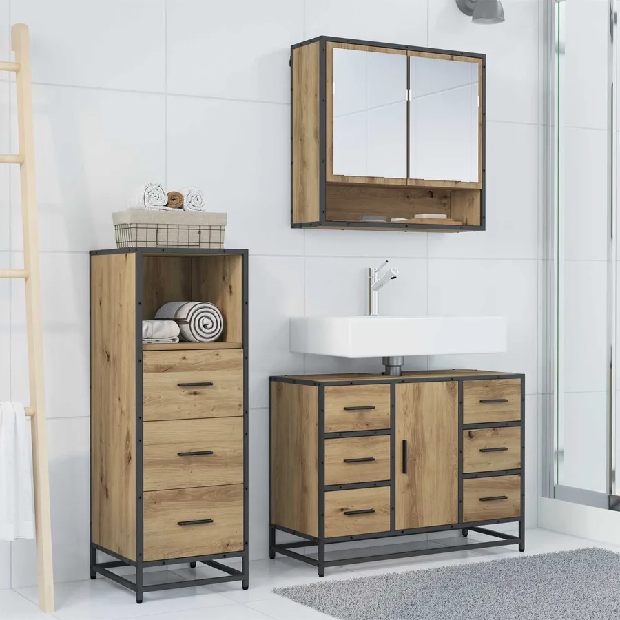 Ensemble de mobilier de salle de bain 3 pc Chêne artisanal - 4