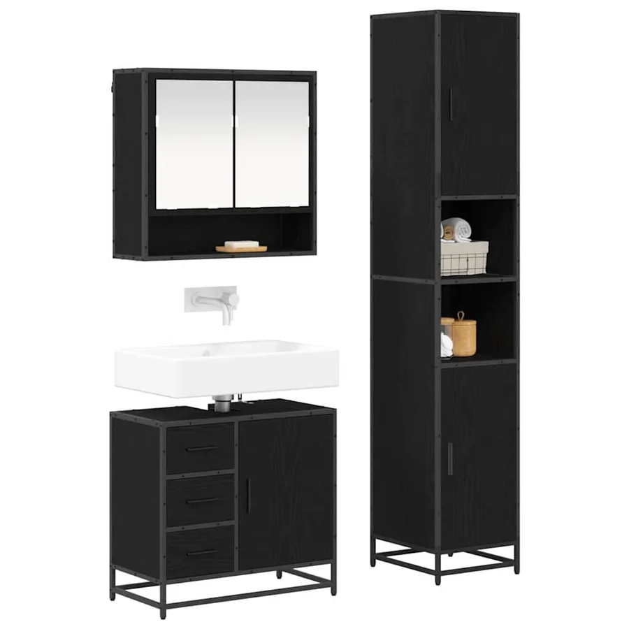 Ensemble de mobilier de salle de bain 3 pcs Chêne noir - 3