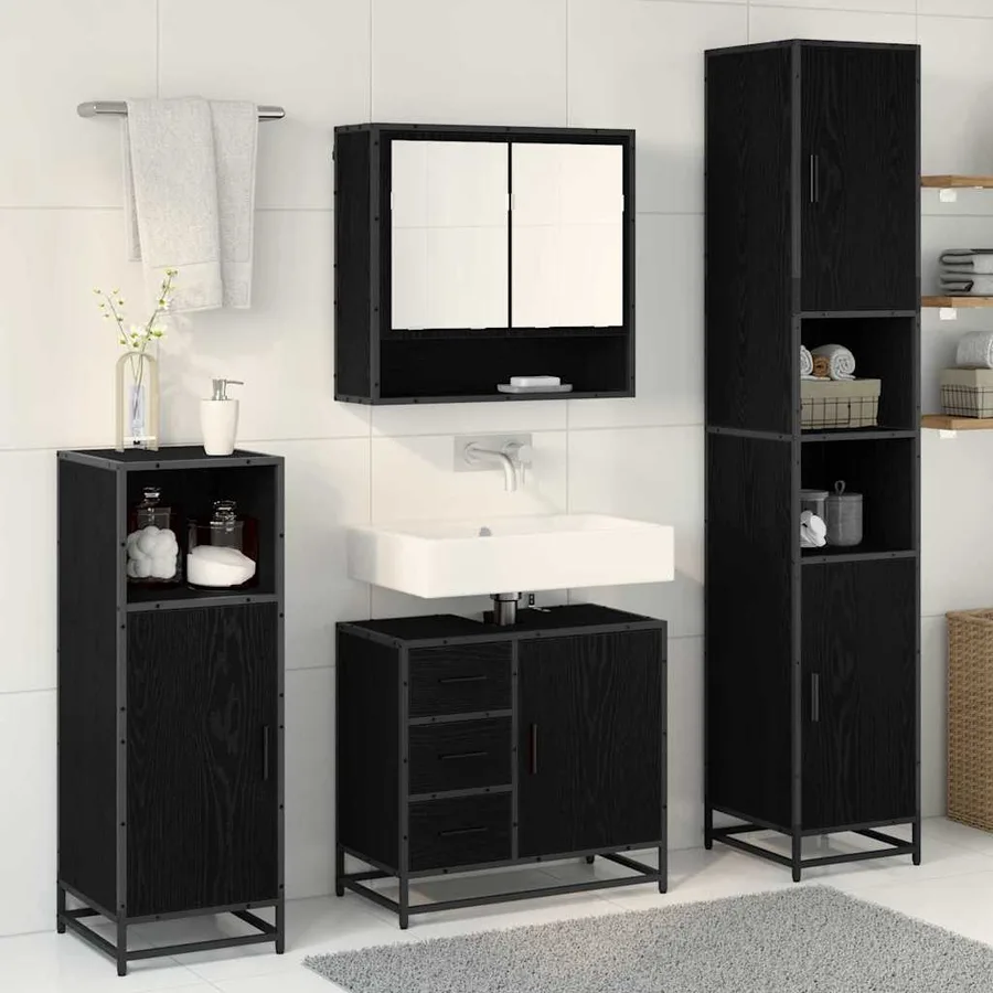 Ensemble de mobilier de salle de bain 3 pcs Chêne noir - 4