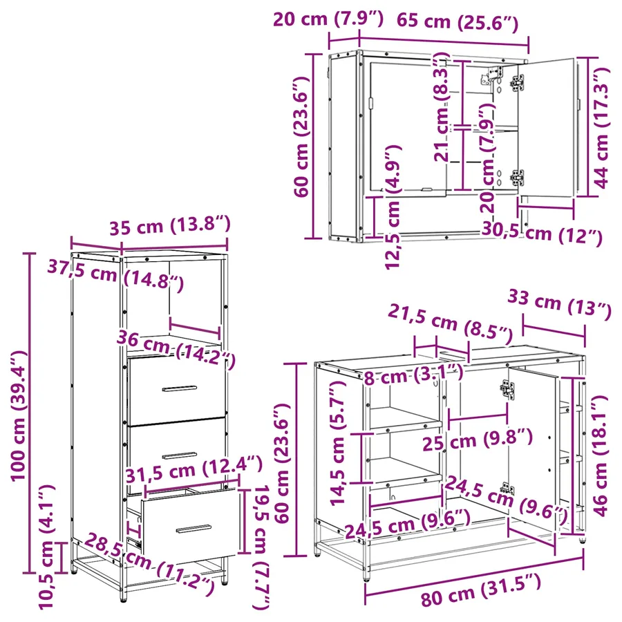 Ensemble de mobilier de salle de bain 3 pcs Chêne noir - 16