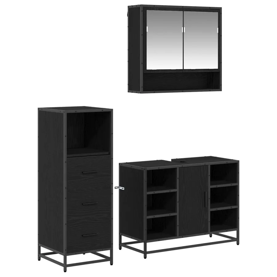 Ensemble de mobilier de salle de bain 3 pcs Chêne noir - 2