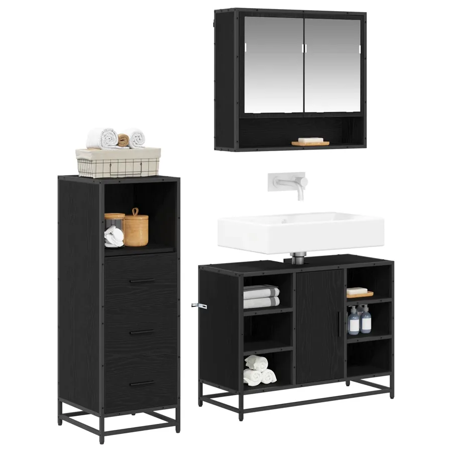 Ensemble de mobilier de salle de bain 3 pcs Chêne noir - 3