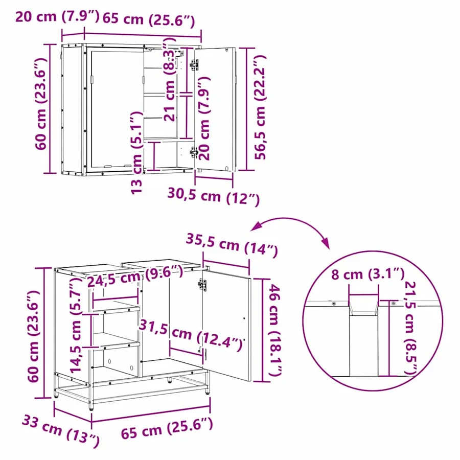 Ensemble de mobilier de salle de bain 4 pcs Chêne noir - 20