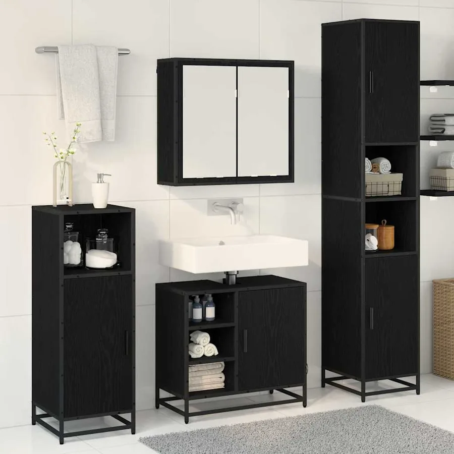 Ensemble de mobilier de salle de bain 4 pcs Chêne noir - 4