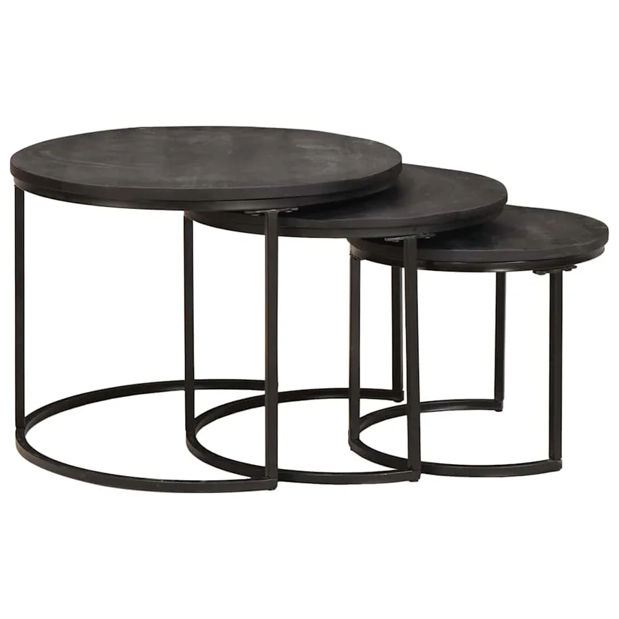 Tables basses gigognes 3 pcs Bois de mangue massif et acier - 6