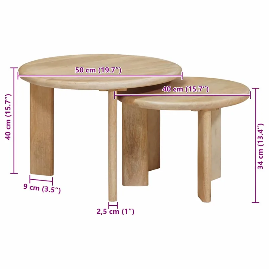 Tables basses gigognes 2 pcs Noir Bois de mangue massif - 10