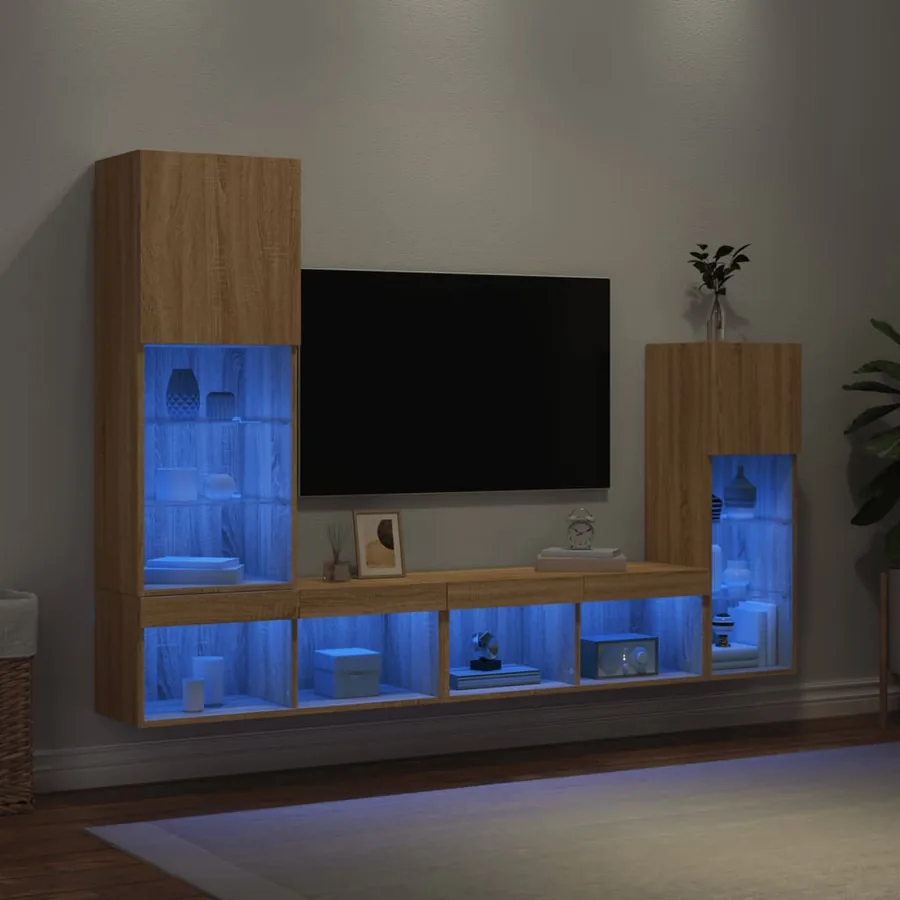 Unités murales TV avec LED 4 pcs chêne sonoma bois d'ingénierie