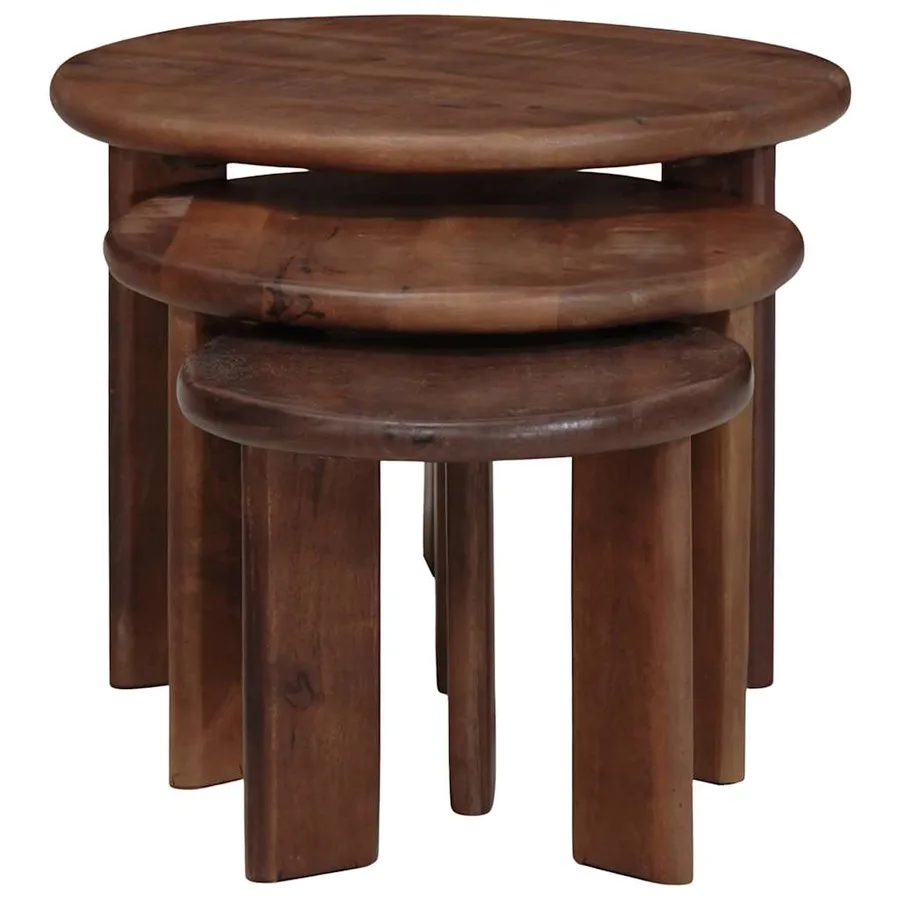 Tables basses gigognes 3 pcs Marron foncé Bois de mangue massif - 4