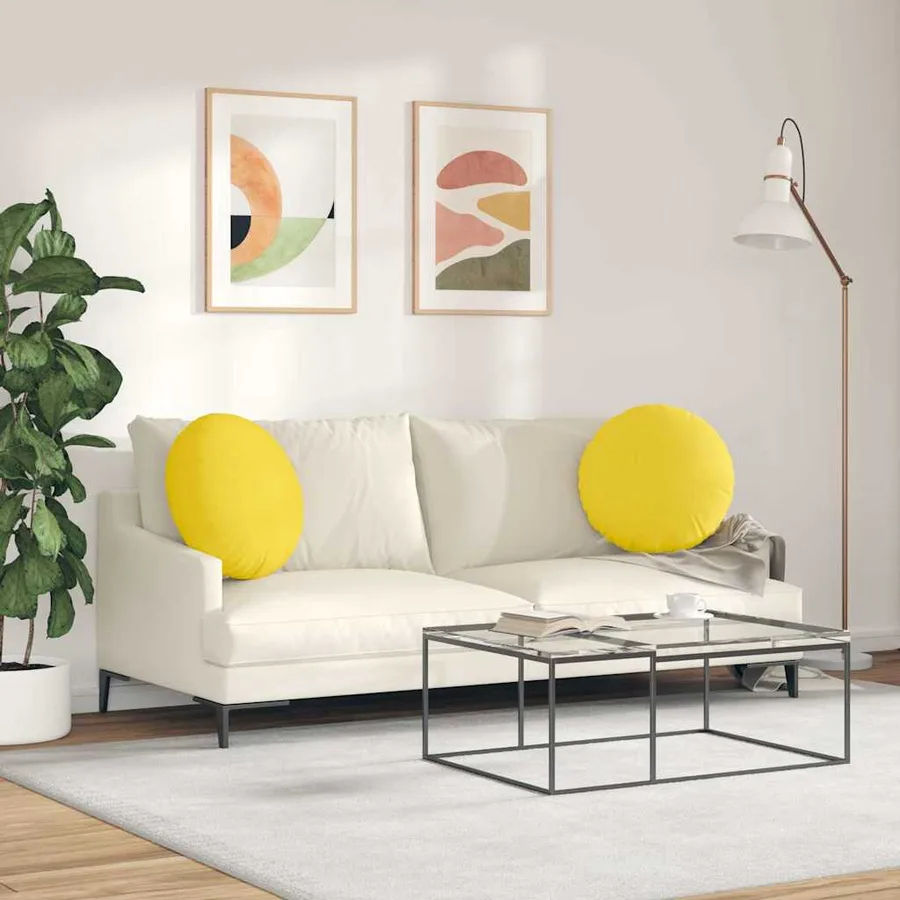 Coussins de siège 2 pcs Jaune clair Ø50 x 19 cm tissu - 4