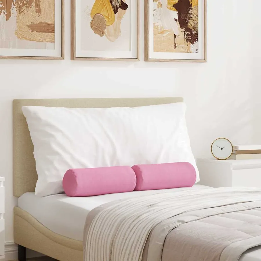 Coussins d'accent 2 pcs Rose Ø 15 x 40 cm tissu