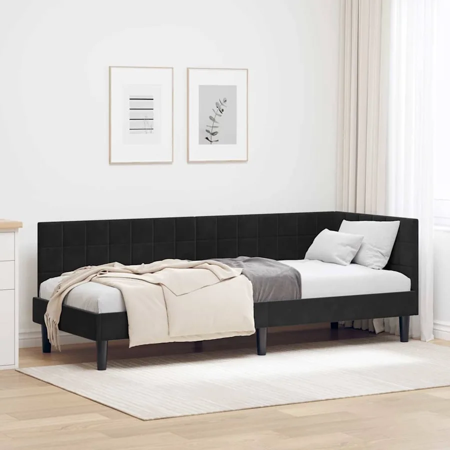 Cadre de lit d'angle Noir 80 cm x 200 cm Velours