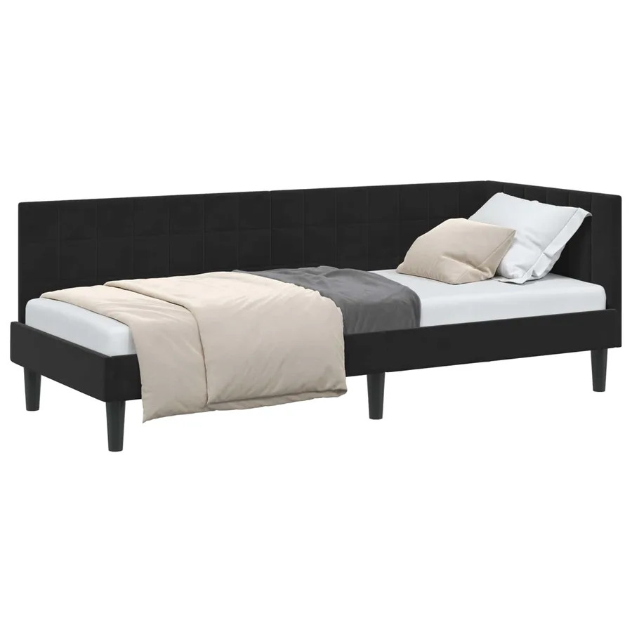 Cadre de lit d'angle Noir 80 cm x 200 cm Velours - 2