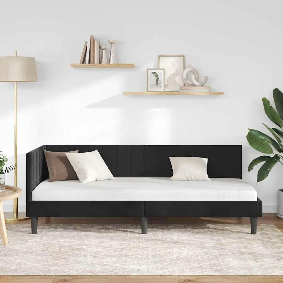 Cadre de lit d'angle Noir 80 cm x 200 cm Velours - 3
