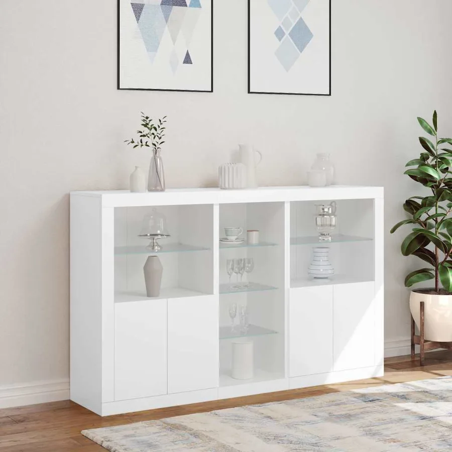 Buffet avec lumières LED blanc 162x37x100 cm - 4