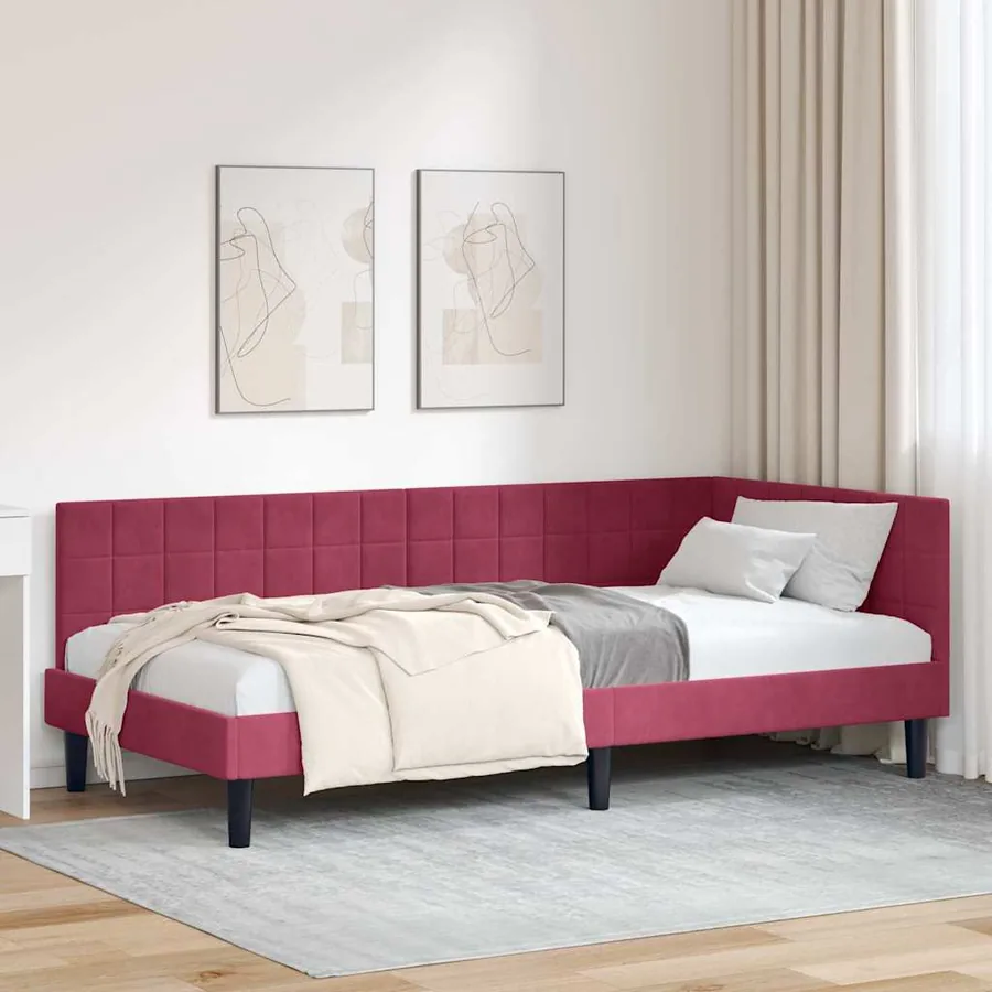 Cadre de lit d'angle Bordeaux 90 cm x 200 cm Velours