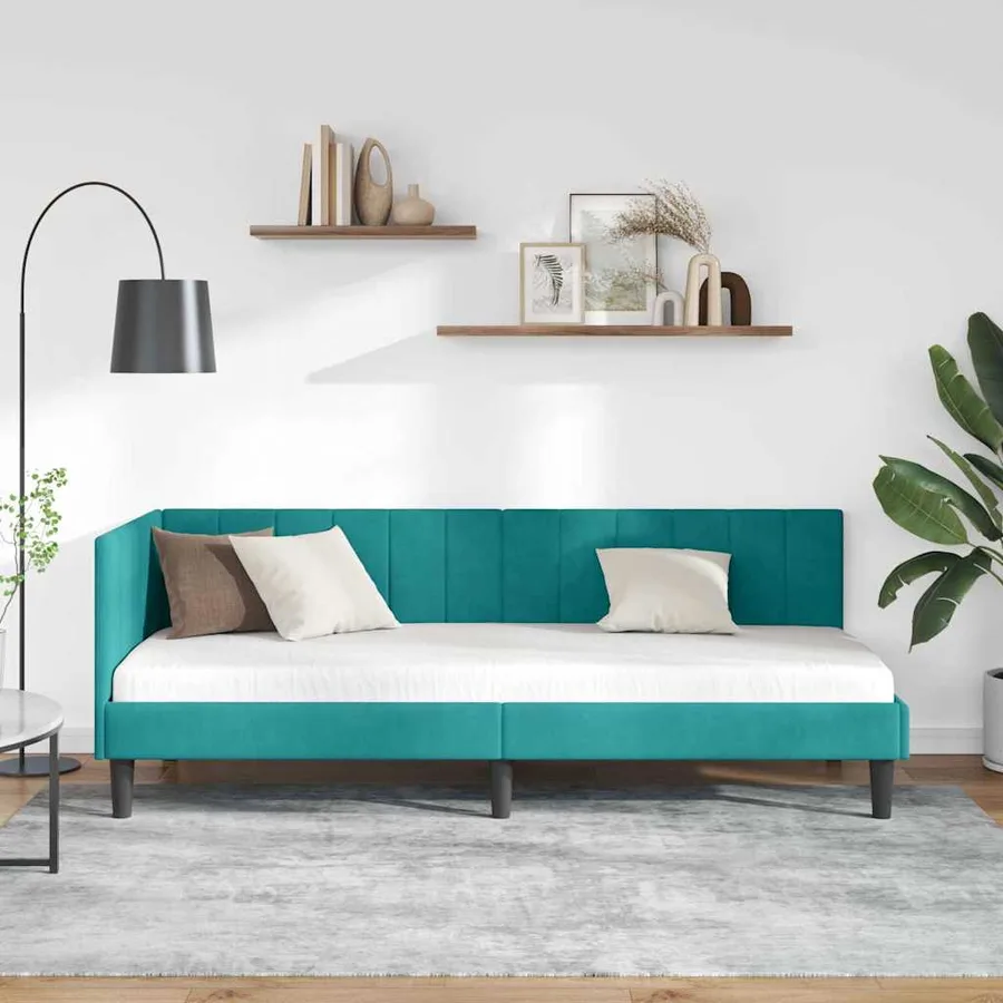 Cadre de lit d'angle Turquoise 80 cm x 200 cm Velours - 3