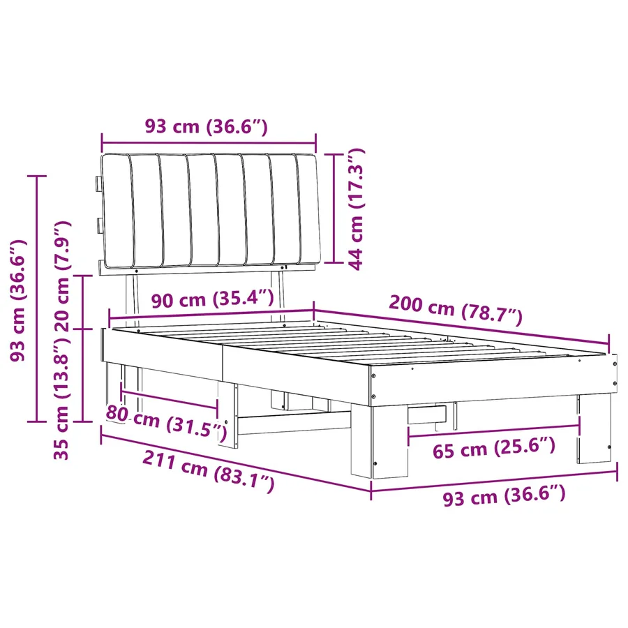 Cadre de lit avec tête de lit rembourrée Taupe 90 x 200 cm - 11