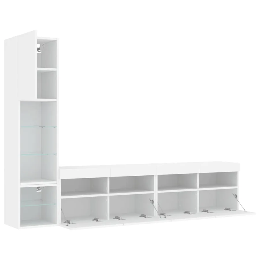 Unités murales TV avec LED 4 pcs blanc bois d'ingénierie - 6