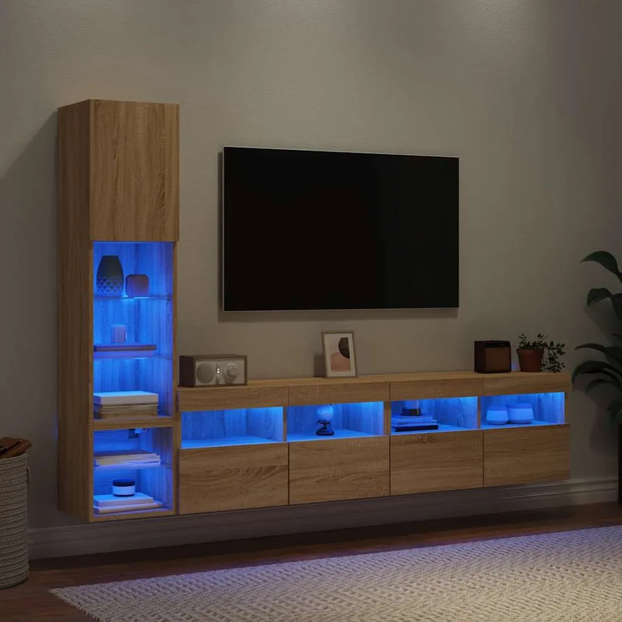 Unités murales TV avec LED 4 pcs chêne sonoma bois d'ingénierie