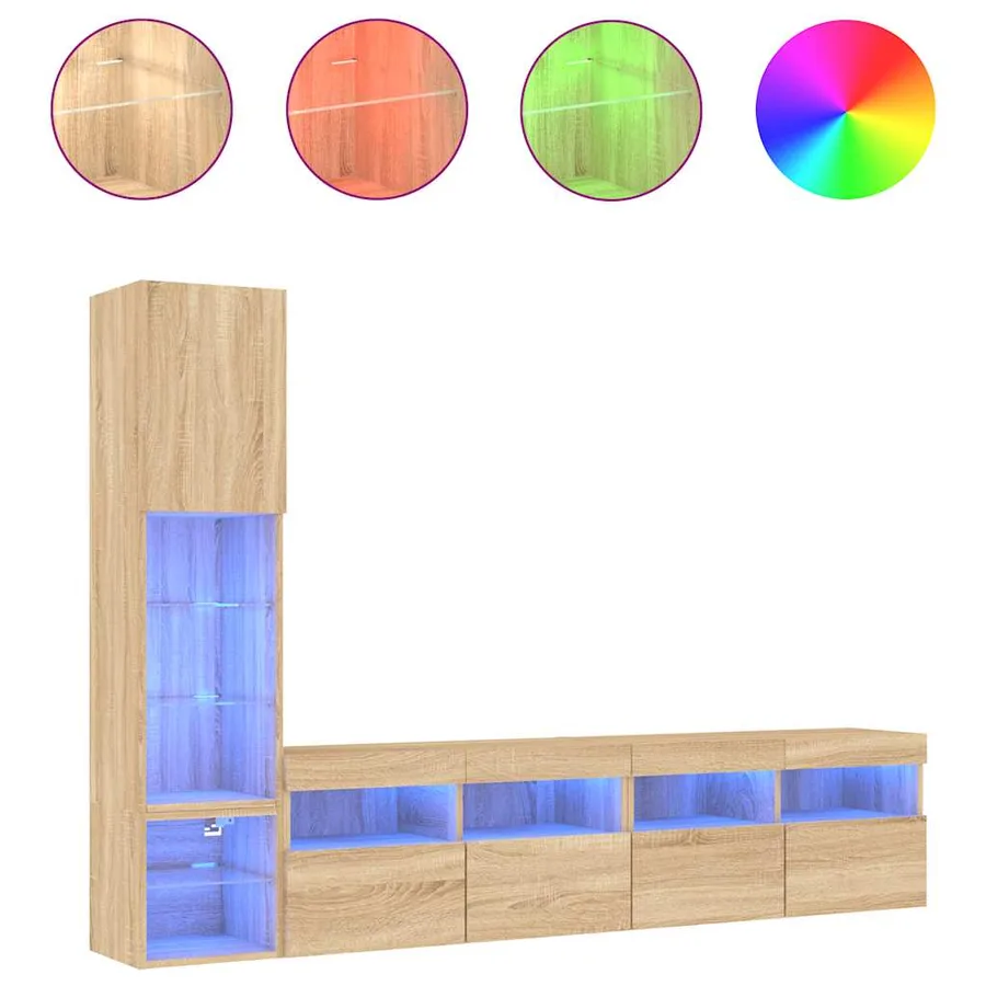 Unités murales TV avec LED 4 pcs chêne sonoma bois d'ingénierie - 2