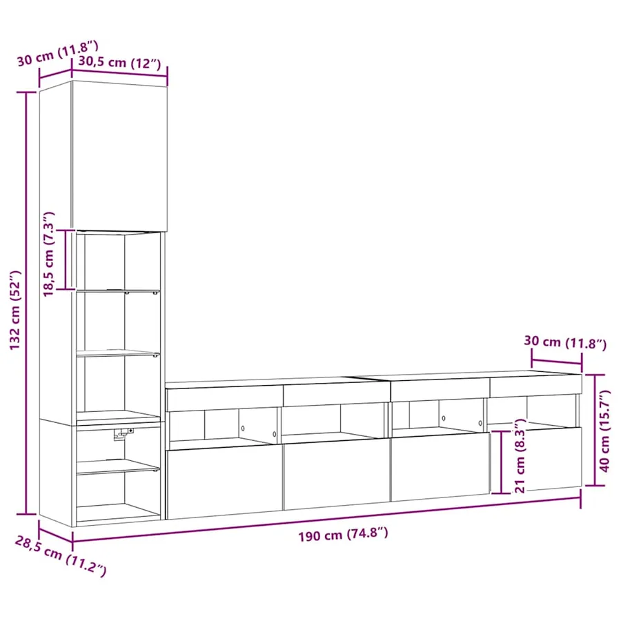 Unités murales TV avec LED 4 pcs chêne sonoma bois d'ingénierie - 20