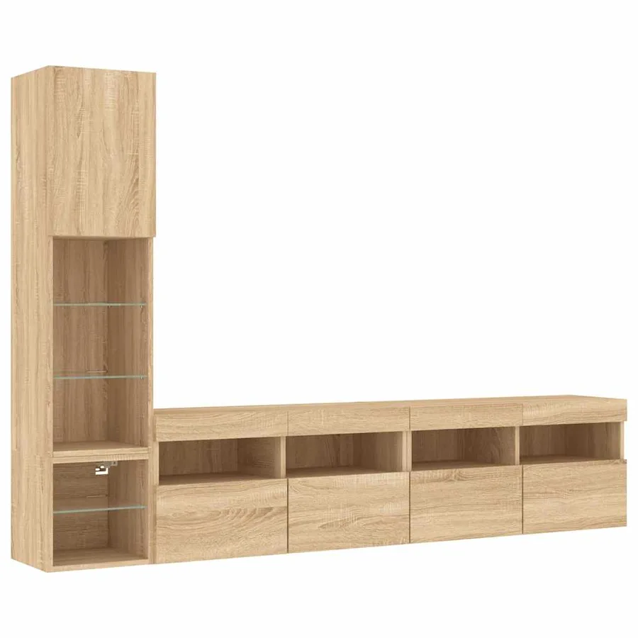 Unités murales TV avec LED 4 pcs chêne sonoma bois d'ingénierie - 3
