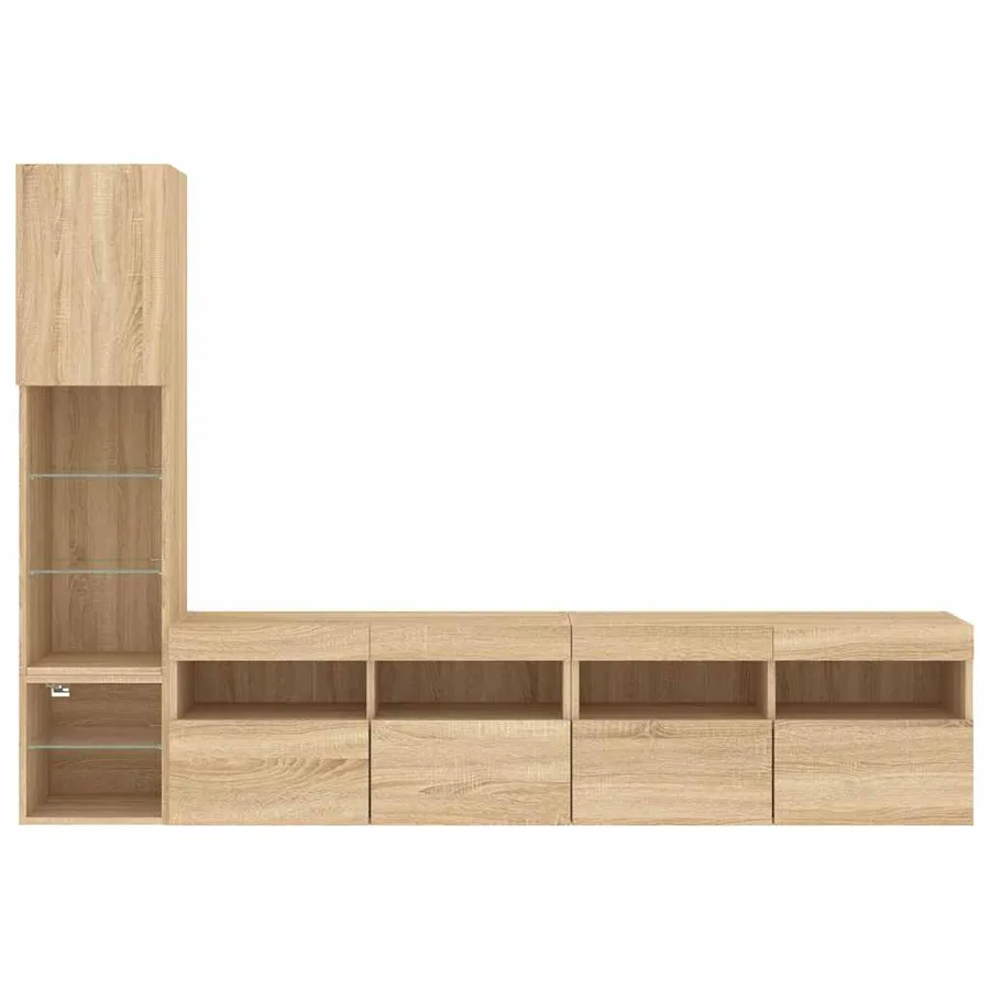 Unités murales TV avec LED 4 pcs chêne sonoma bois d'ingénierie - 7