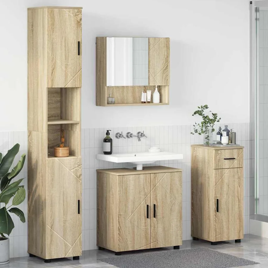 Ensemble de mobilier de salle de bain 4 pcs Chêne Sonoma
