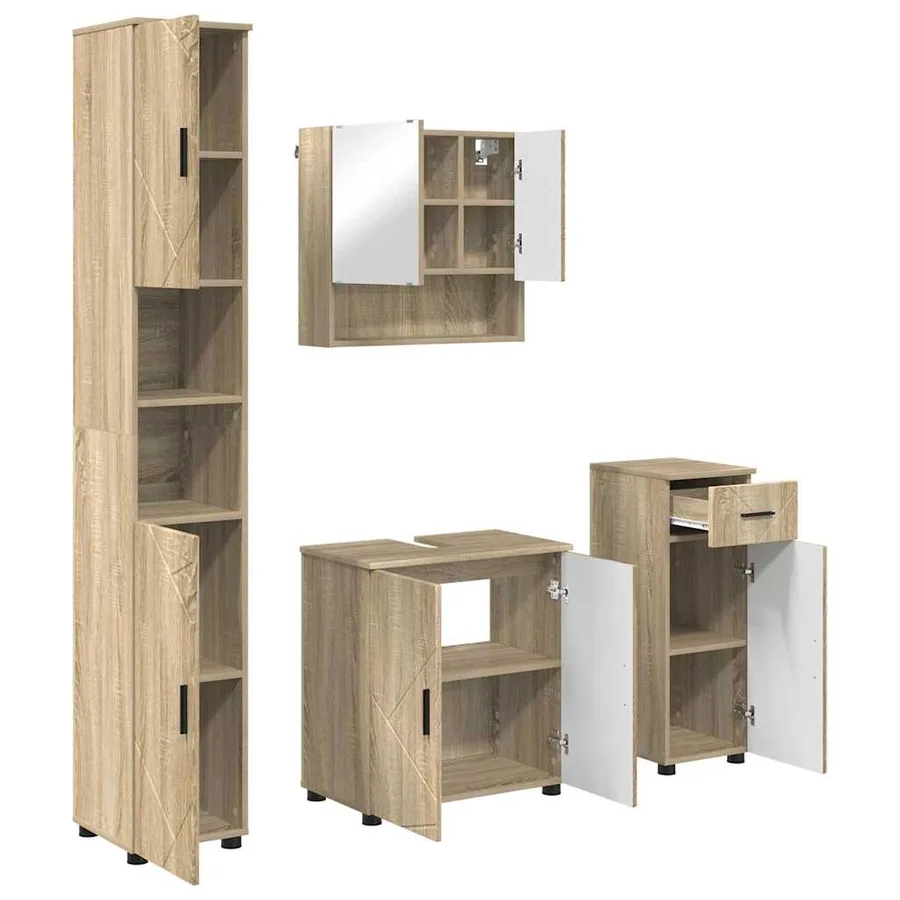Ensemble de mobilier de salle de bain 4 pcs Chêne Sonoma - 2