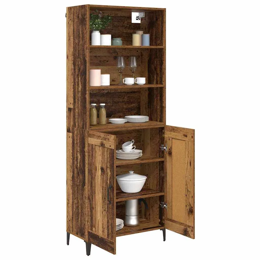 Haut Armoire 2 pcs Bois ancien Bois d'ingénierie - 3