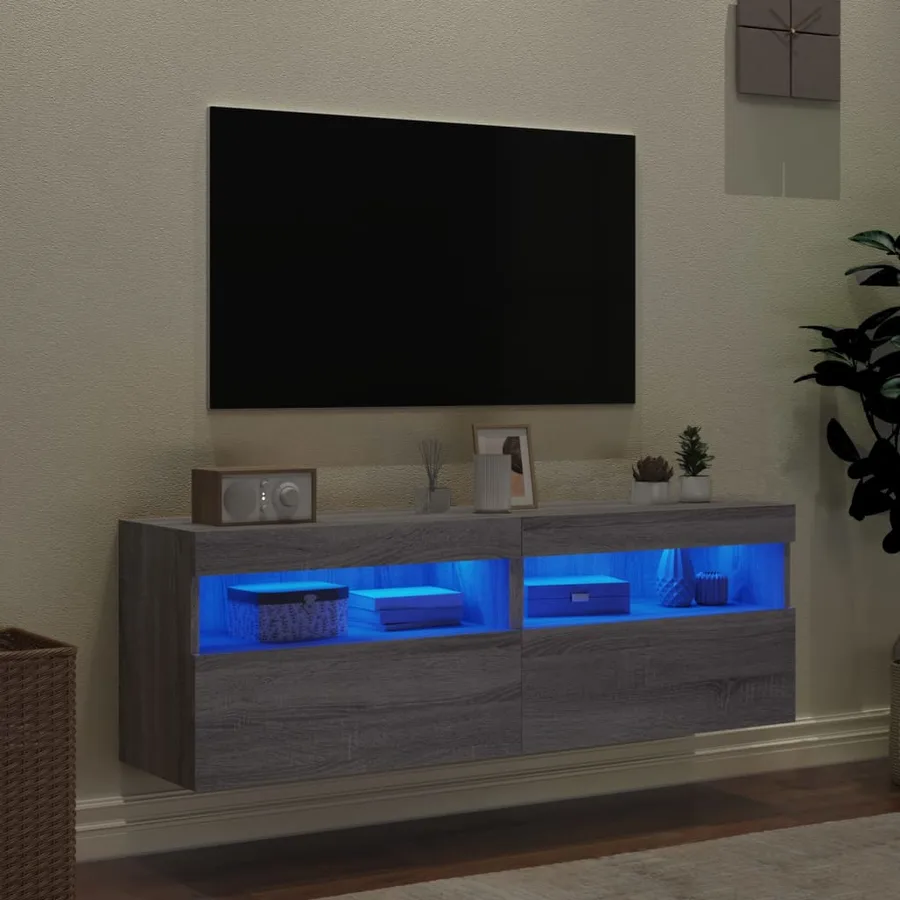 Meubles TV muraux et lumières LED 2pcs sonoma gris 60x30x40 cm - 4