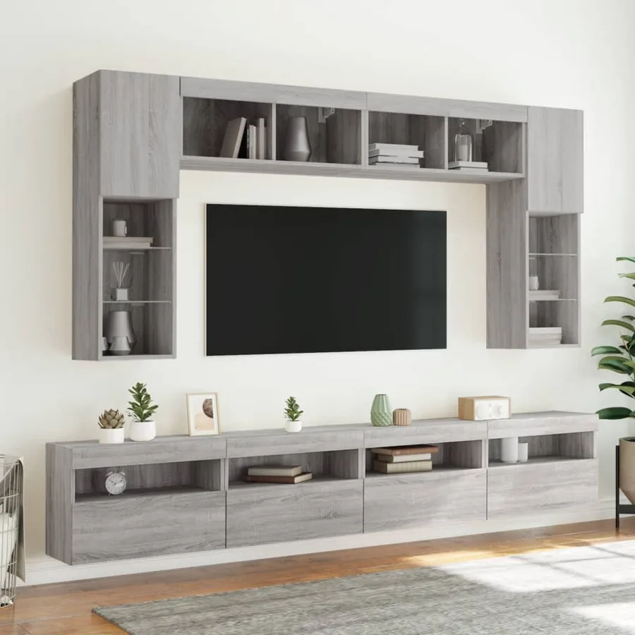 Meubles TV muraux et lumières LED 2pcs sonoma gris 60x30x40 cm - 6