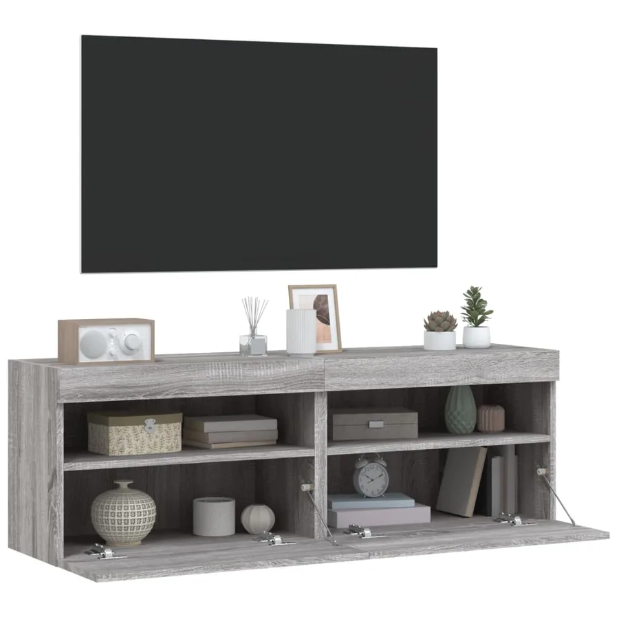 Meubles TV muraux et lumières LED 2pcs sonoma gris 60x30x40 cm - 7