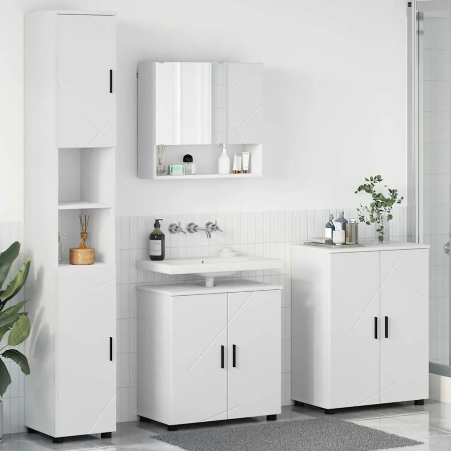 Ensemble de mobilier de salle de bain Montage mural 4 pcs Blanc