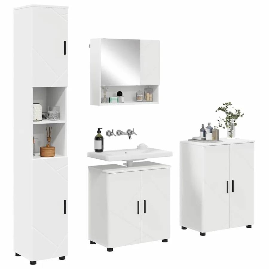 Ensemble de mobilier de salle de bain Montage mural 4 pcs Blanc - 3