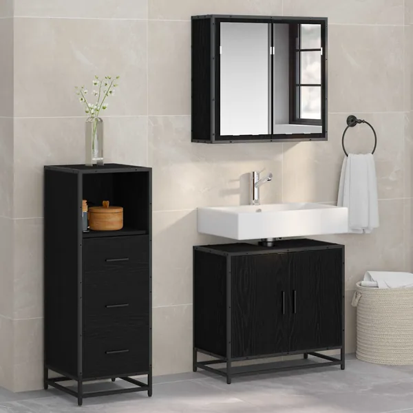 Ensemble de mobilier de salle de bain 3 pcs Chêne noir
