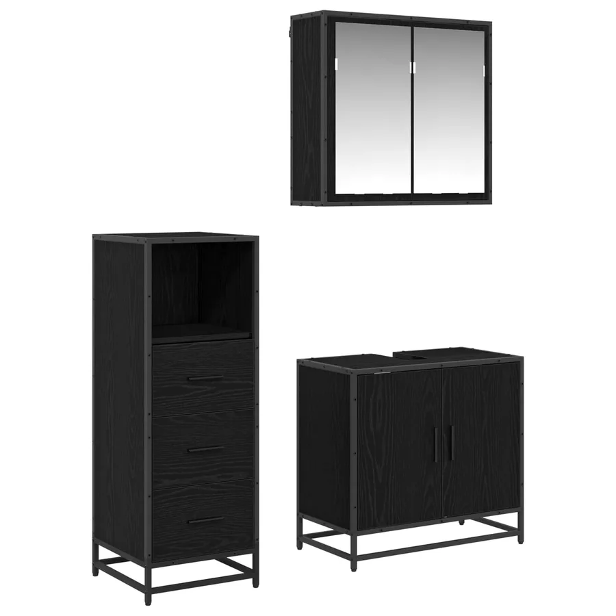Ensemble de mobilier de salle de bain 3 pcs Chêne noir - 2
