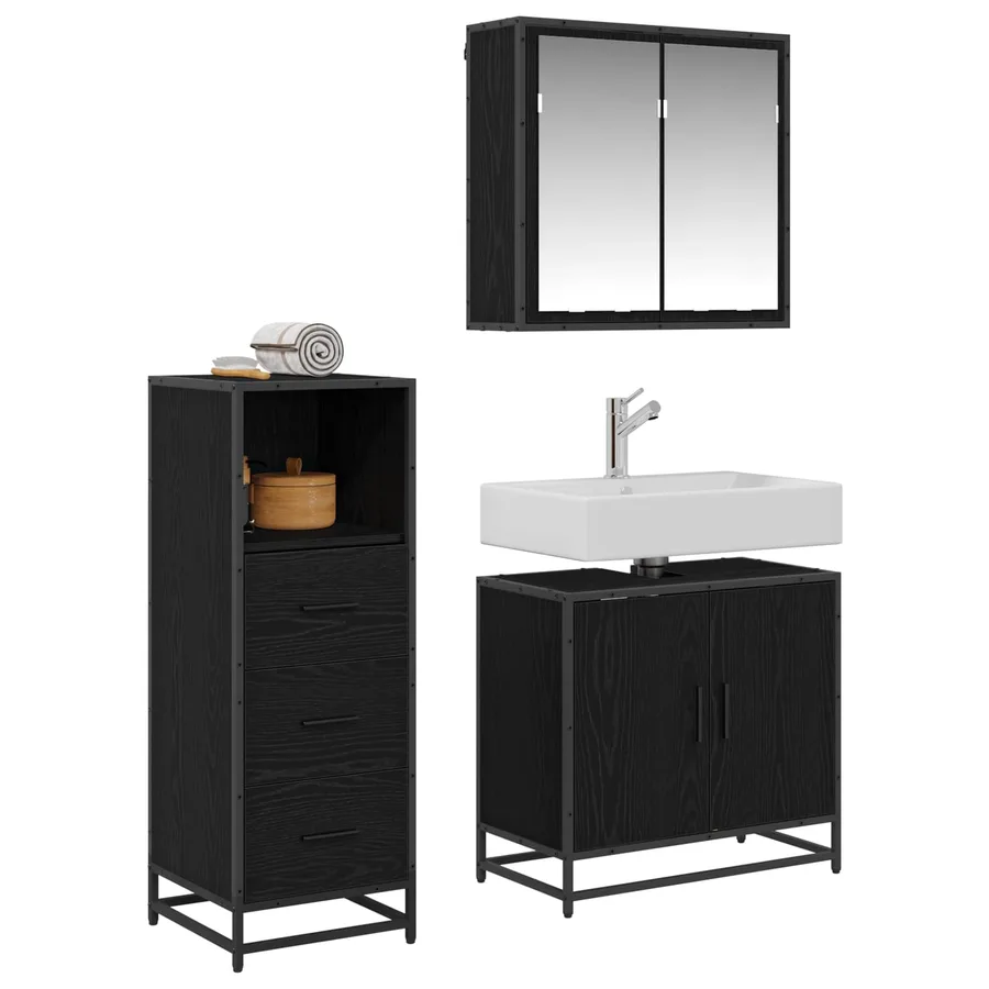 Ensemble de mobilier de salle de bain 3 pcs Chêne noir - 3