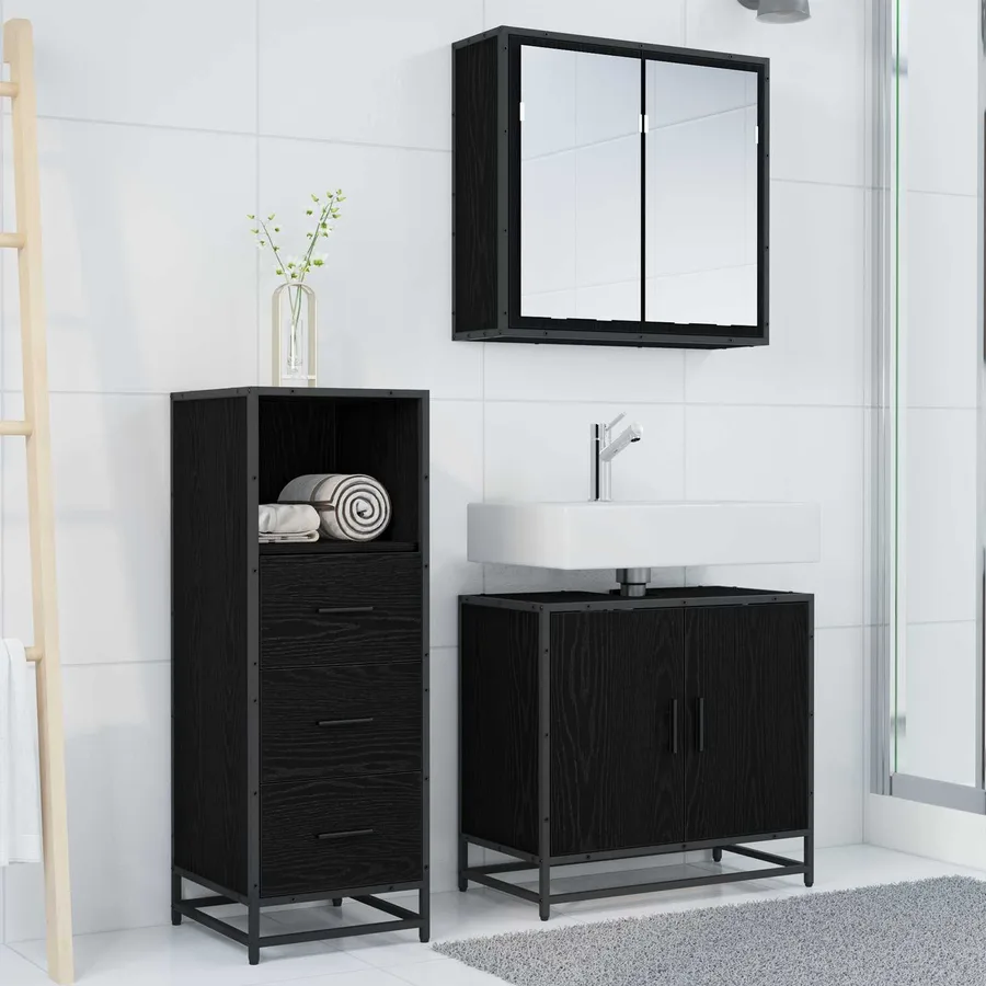 Ensemble de mobilier de salle de bain 3 pcs Chêne noir - 4