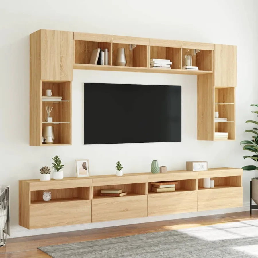 Ensemble de meubles TV muraux 8pcs et lumières LED chêne sonoma - 4